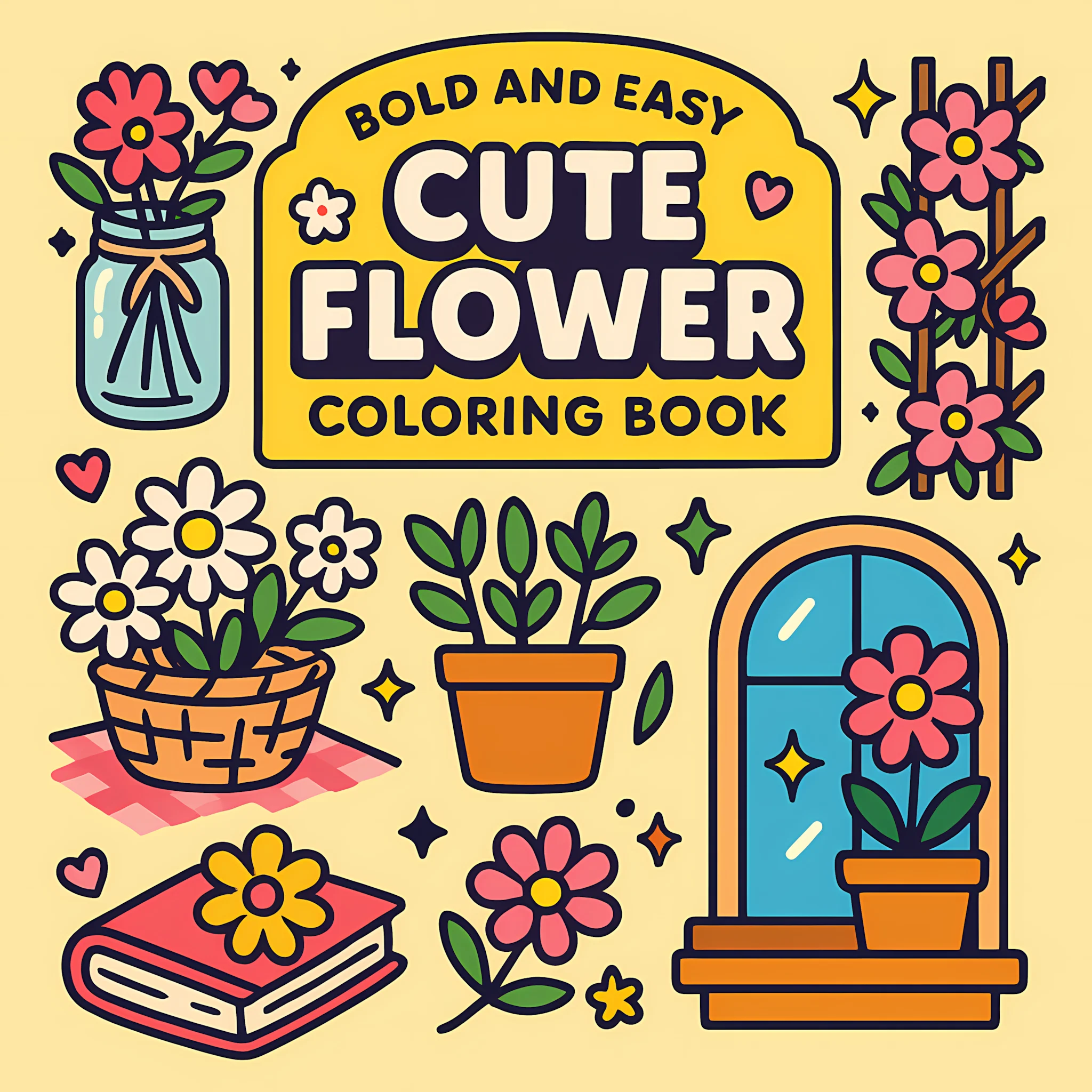 Chalk Bag - Easy Cute Flower Coloring Book for